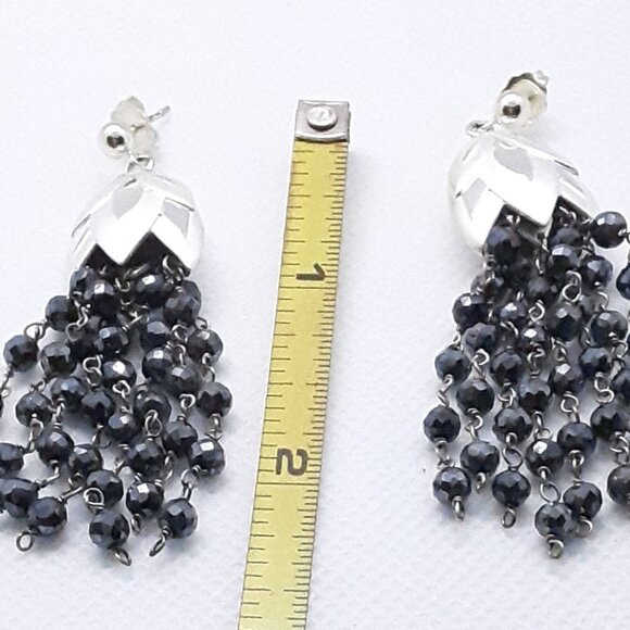 Elegant Designer Rebecca Hook sterling silver and hematite drop earrings - Picture 7 of 12
